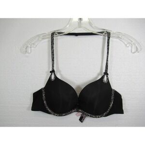 Victoria's Secret Halter Push Up Bra 34B Black Satin Underwire Animal Print